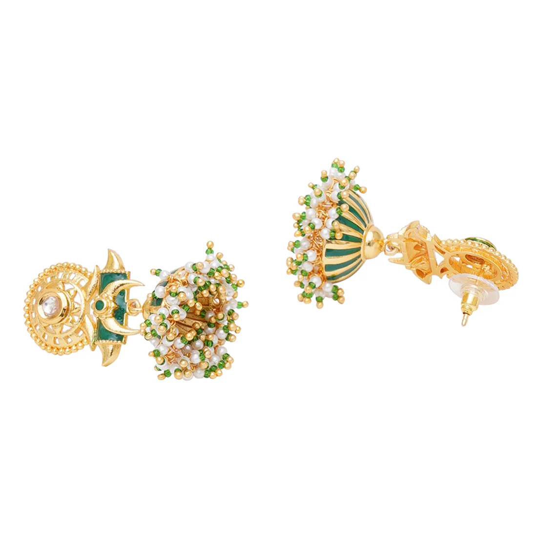 Festive Hues Faux Pearls Adorned Long Chain Gold Plated Brass Ethnic Jewellery Set - Image 5