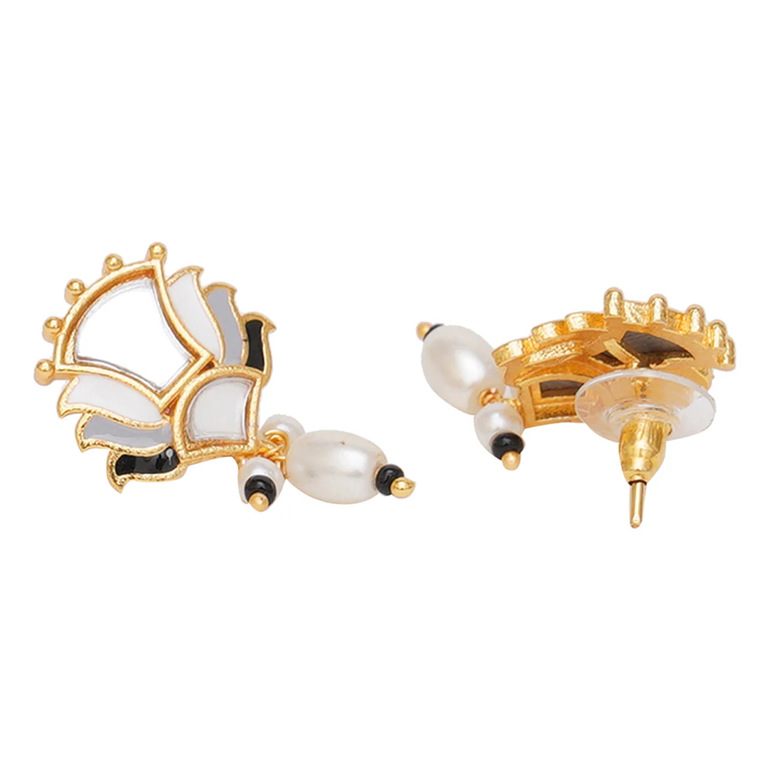 Festive Hues Floral Mirror Work and Faux Pearls Brass Silver Plated Jewellery Set - Image 5