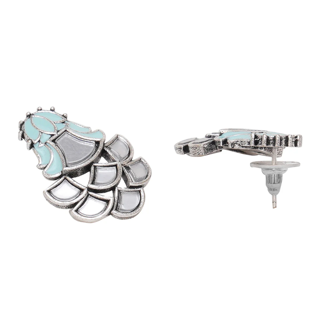 Festive Hues Floral Motifs Enamelled Mirror Details Silver Plated Jewellery Set - Image 5