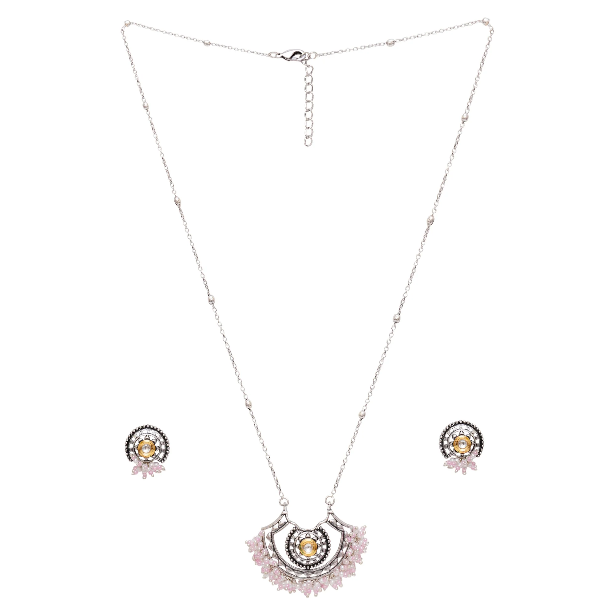 Festive Hues Light Beaded Oxidised Pink Pastel Jewellery Set - Image 3