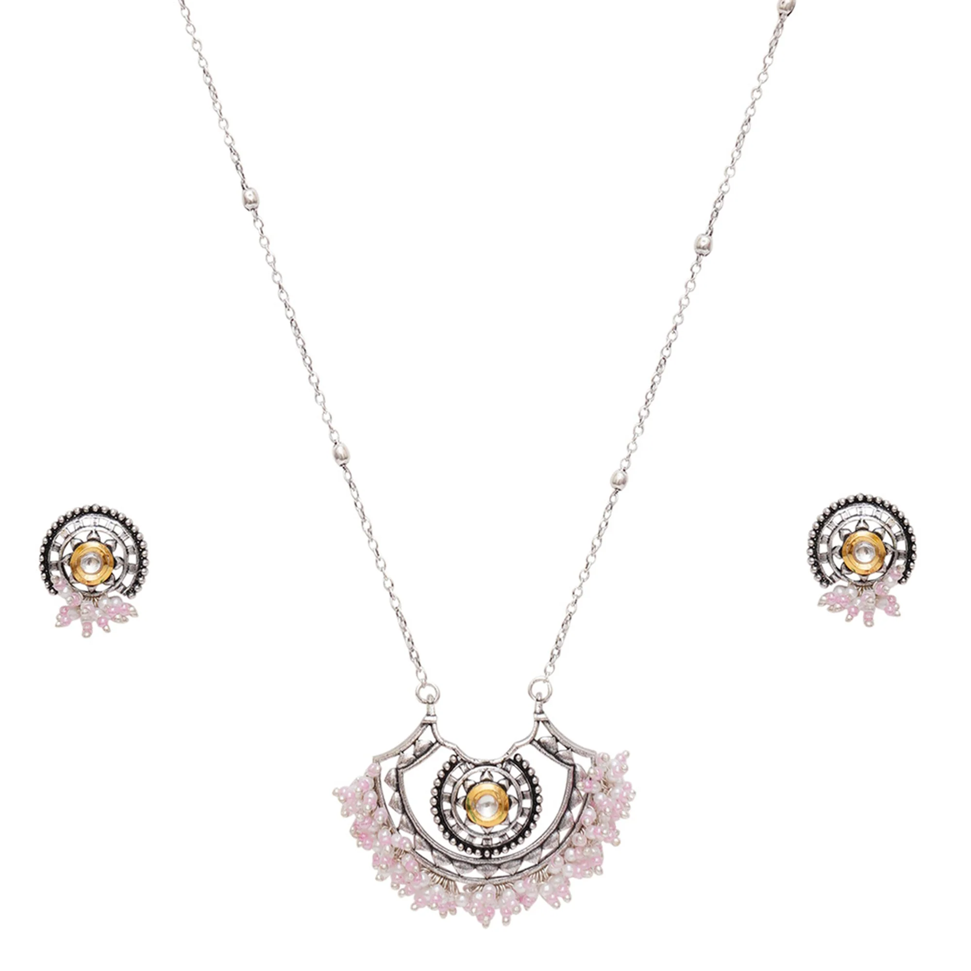 Festive Hues Light Beaded Oxidised Pink Pastel Jewellery Set - Image 4