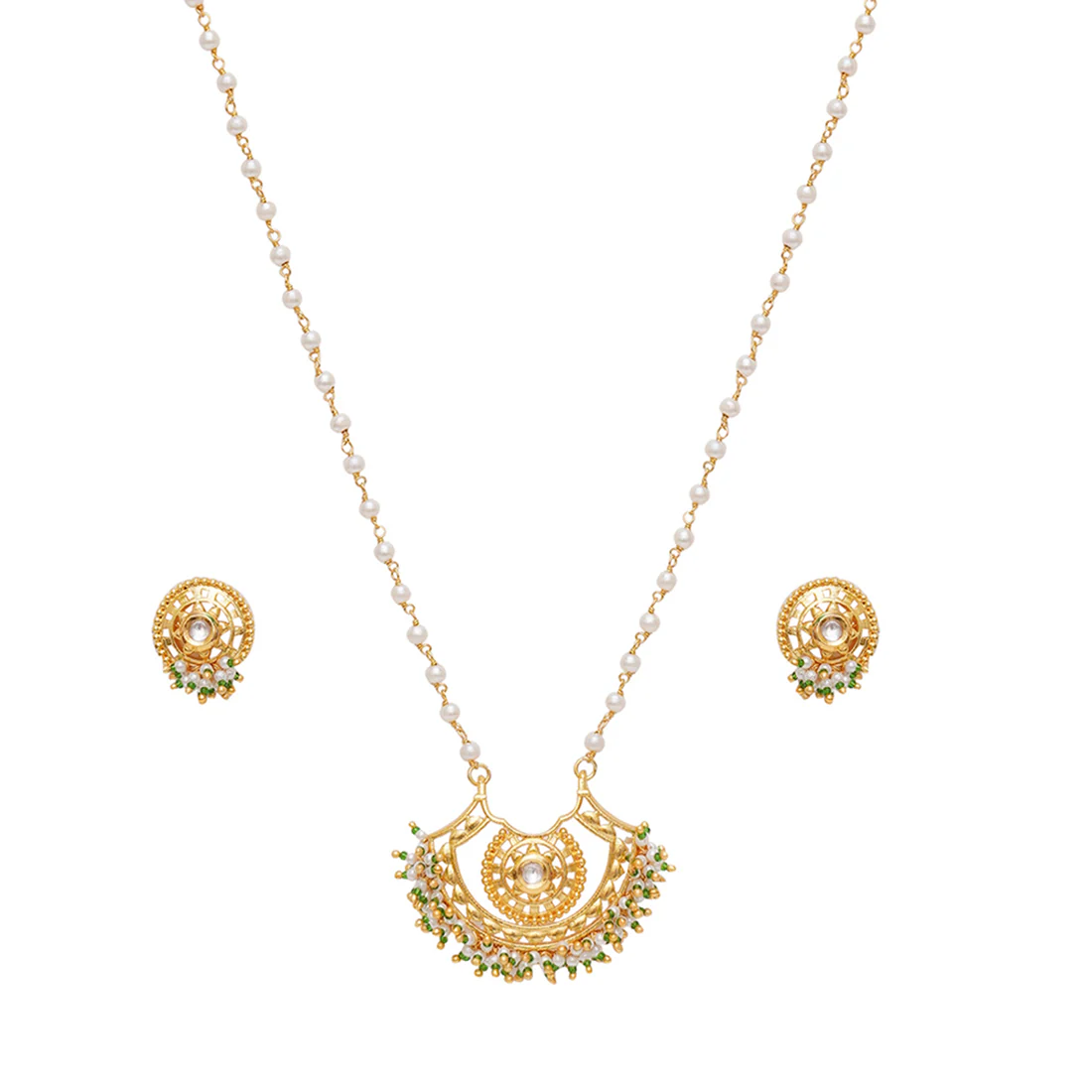 Festive Hues Long Jewellery Set in Gold and Pearl Chain - Image 4
