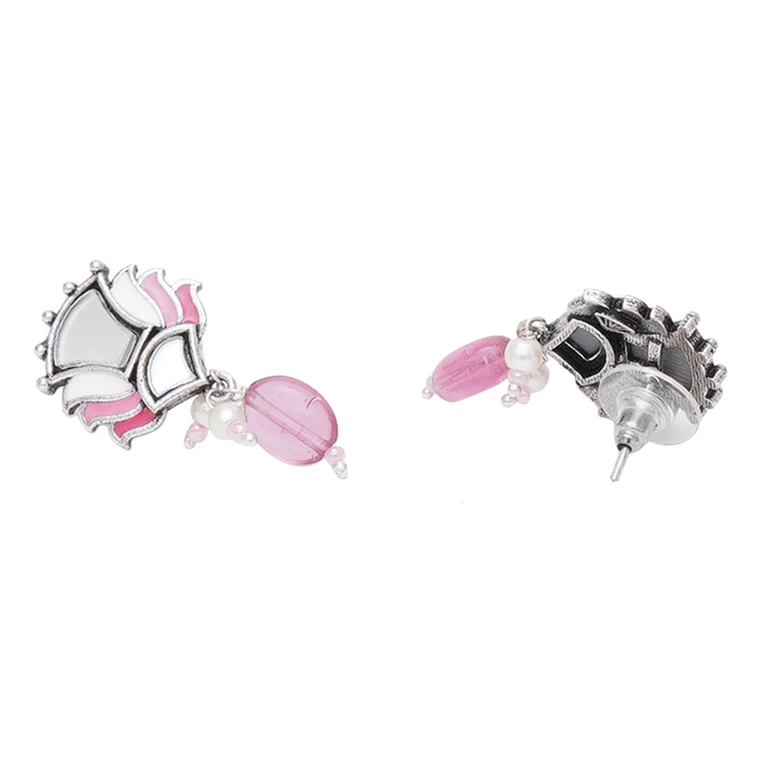Festive Hues Mirrored Floral Motifs Brass Oxidised Silver Plated Jewellery Set - Image 5