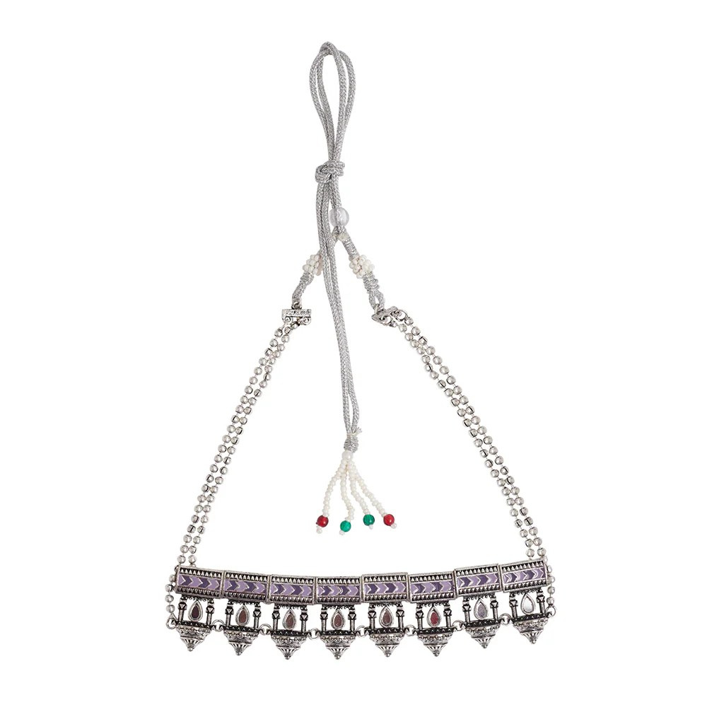 Festive Hues Oxidised Silver Meenakari Design Jewellery Set - Image 3