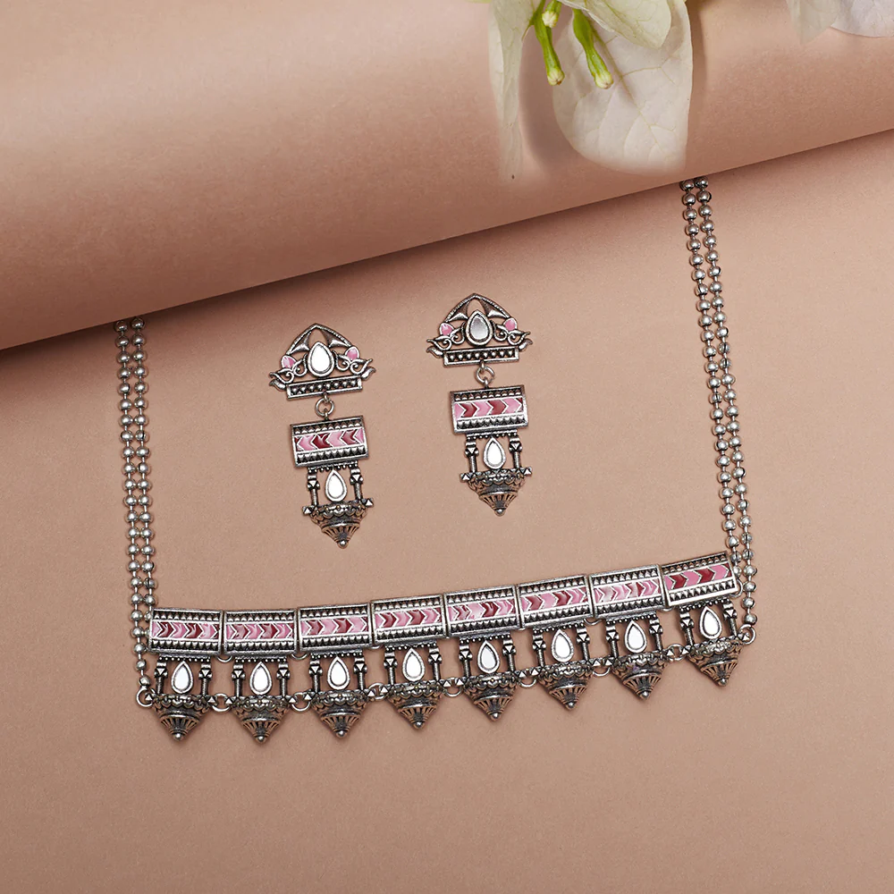 Festive Hues Oxidised Silver Toned Jewellery Set