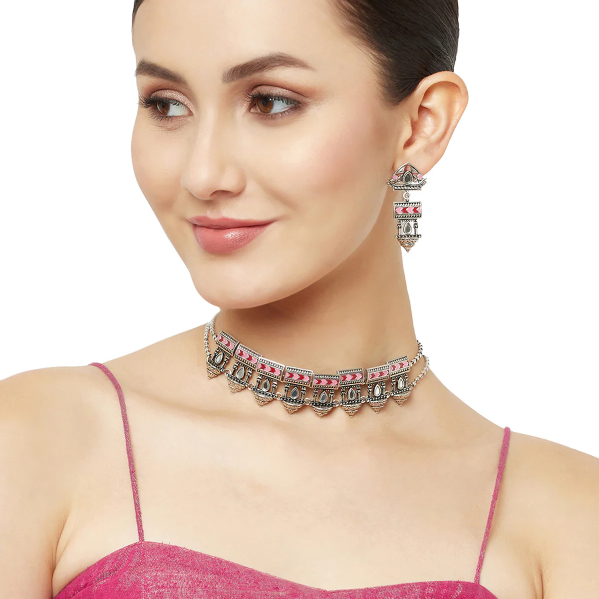 Festive Hues Oxidised Silver Toned Jewellery Set - Image 2