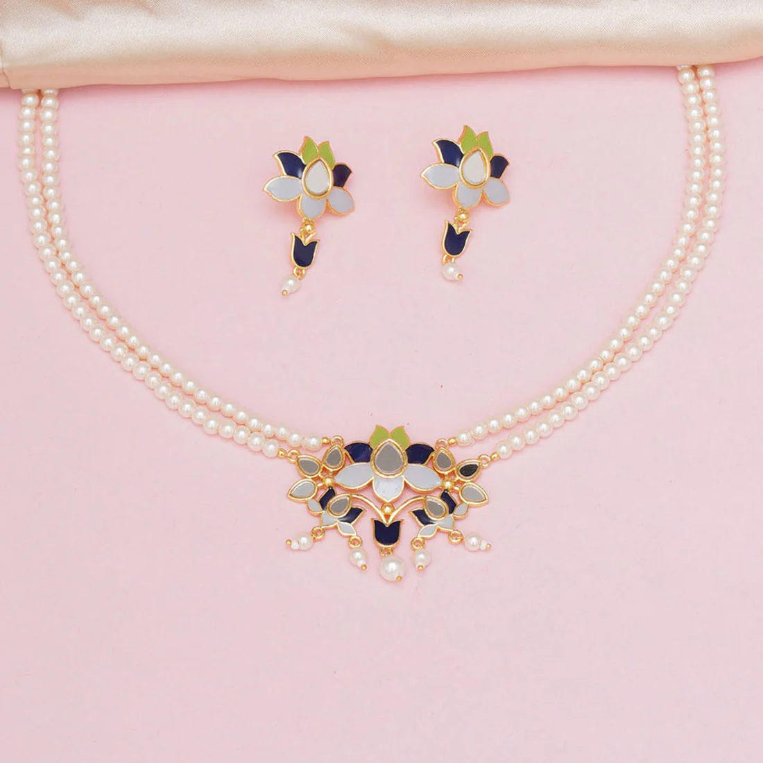 Festive Hues Pearls Adorned Gold Plated Jewellery Set