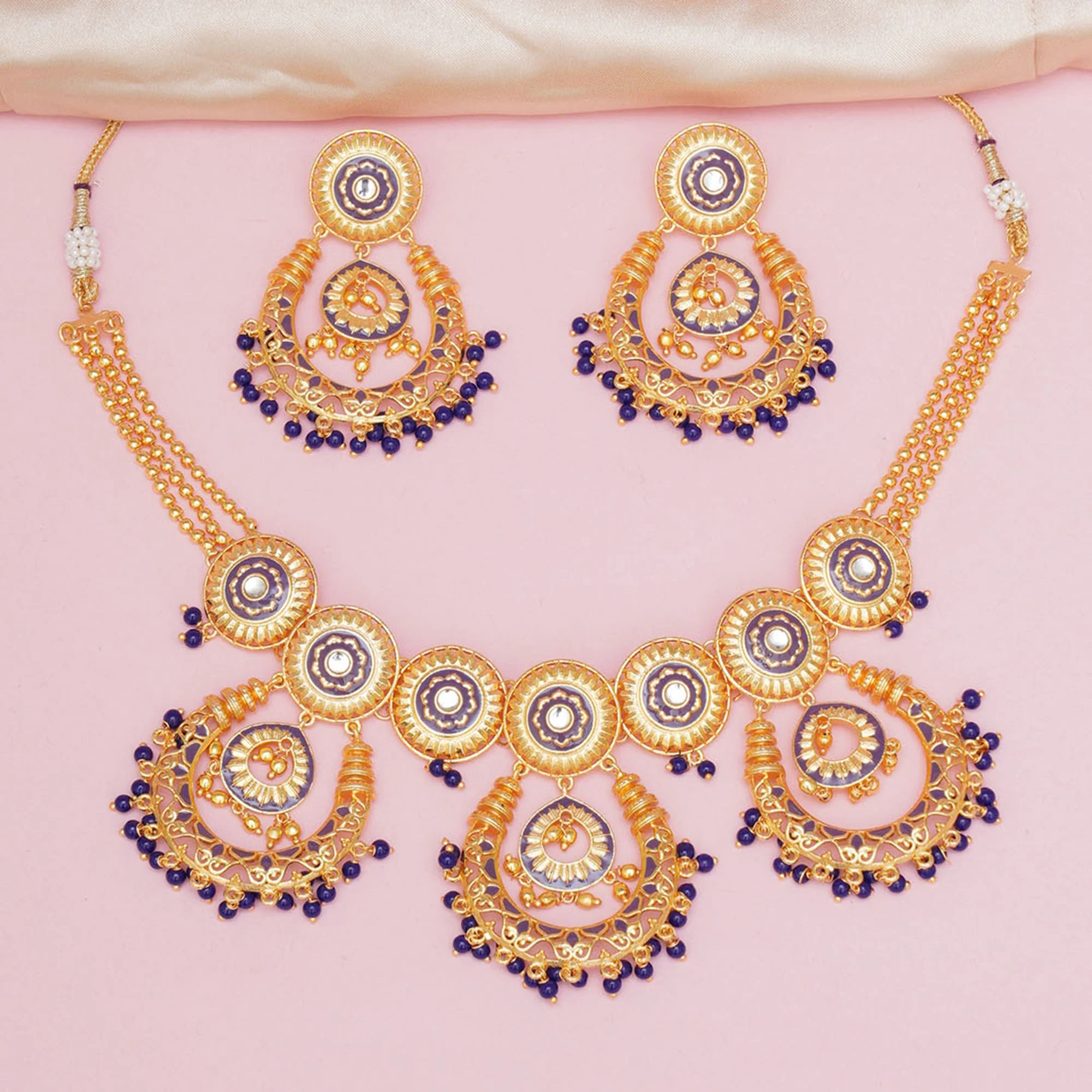 Festive Hues Purple Enamel and Stones Gold Plated Brass Jewellery Set