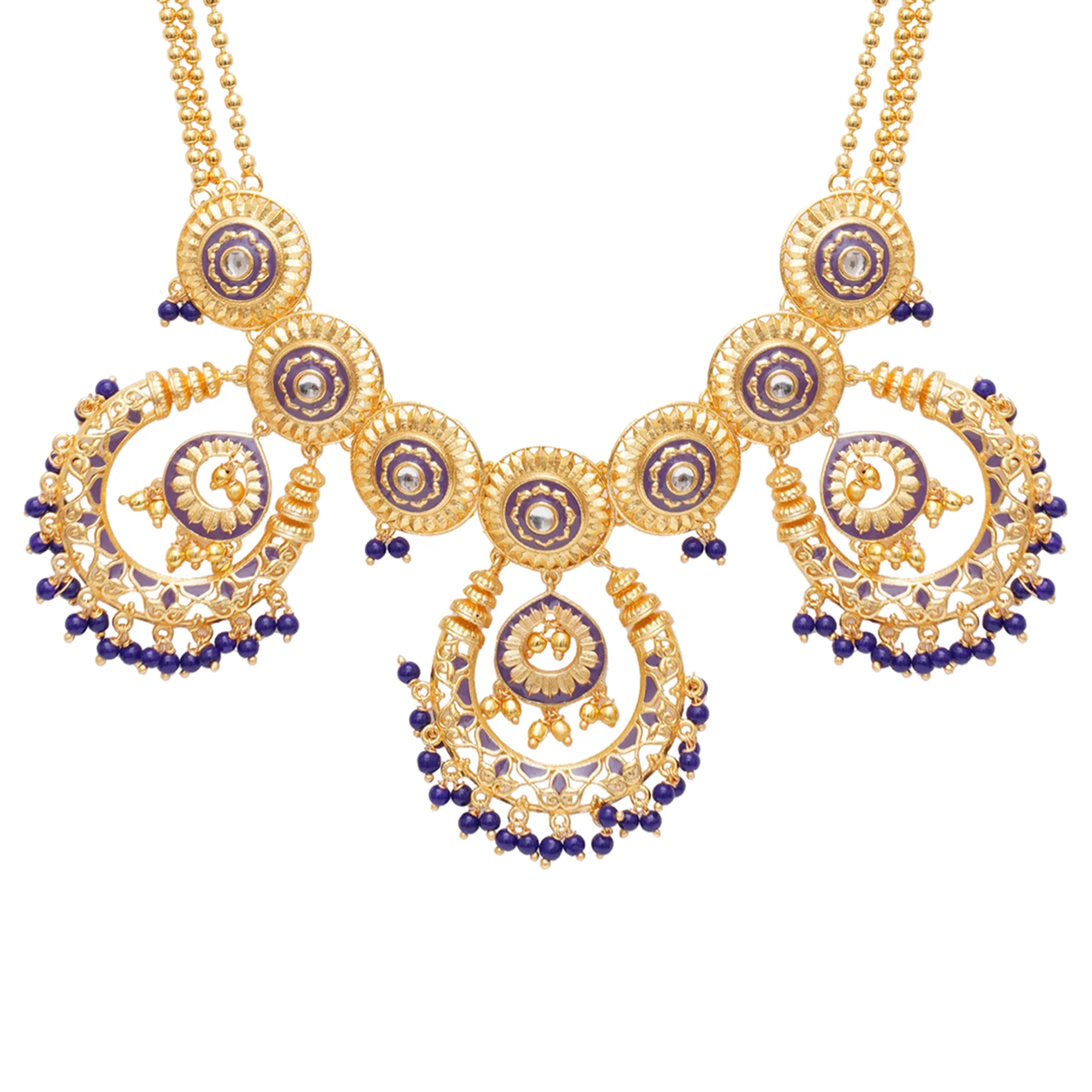 Festive Hues Purple Enamel and Stones Gold Plated Brass Jewellery Set - Image 4