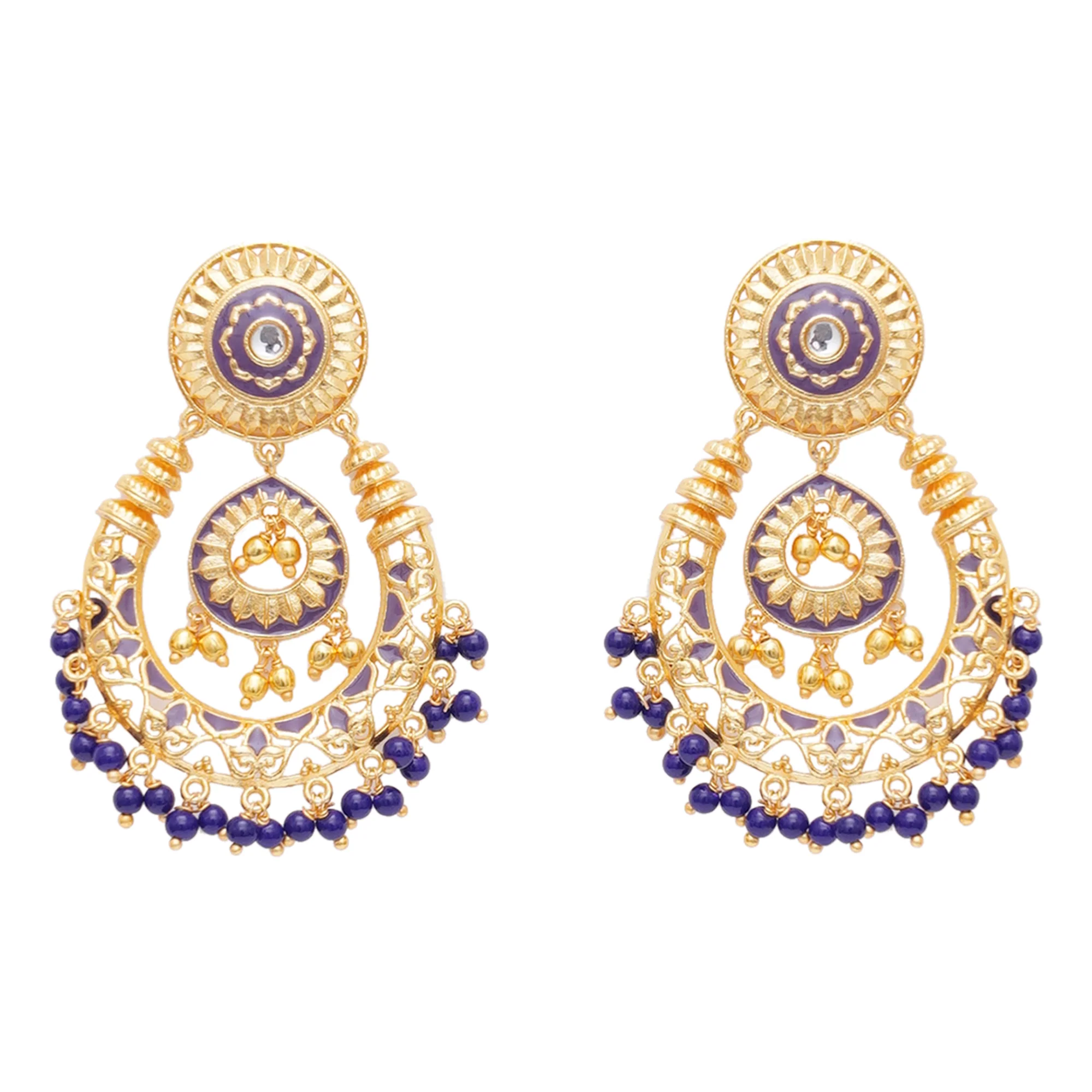 Festive Hues Purple Enamel and Stones Gold Plated Brass Jewellery Set - Image 5