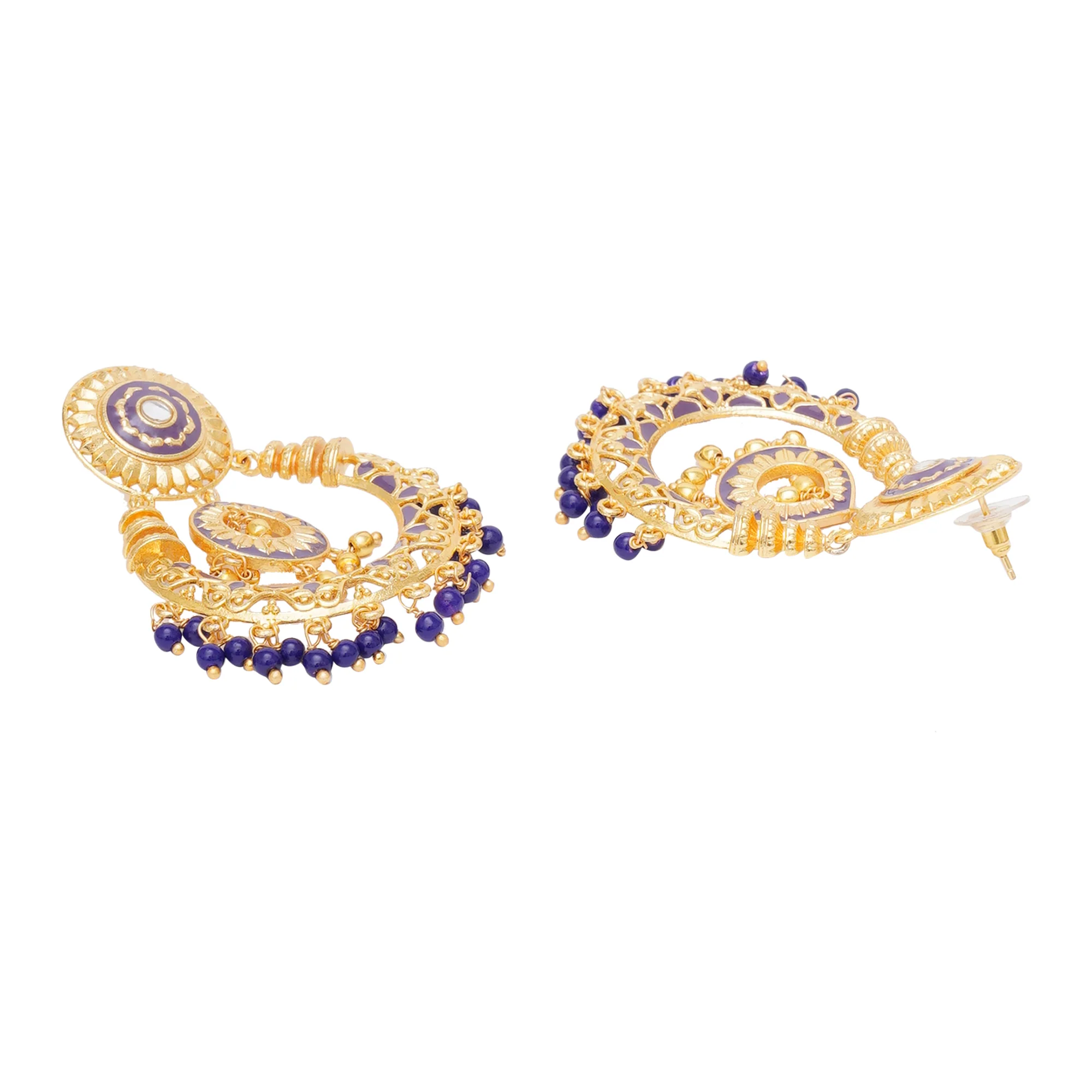 Festive Hues Purple Enamel and Stones Gold Plated Brass Jewellery Set - Image 6