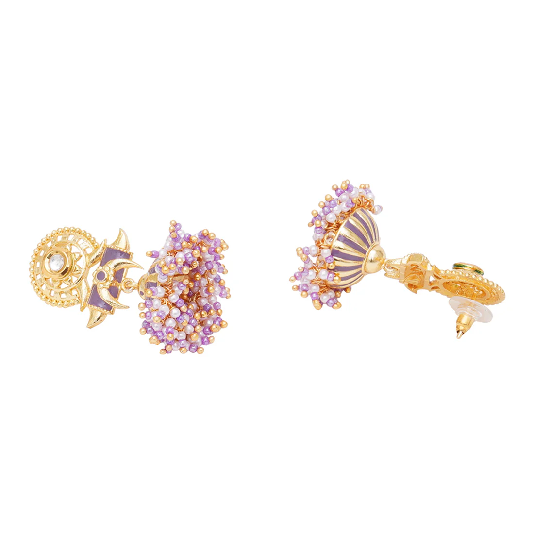 Festive Hues Yellow Gold Plated Faux Pearls Adorned Brass Jewellery Set - Image 5