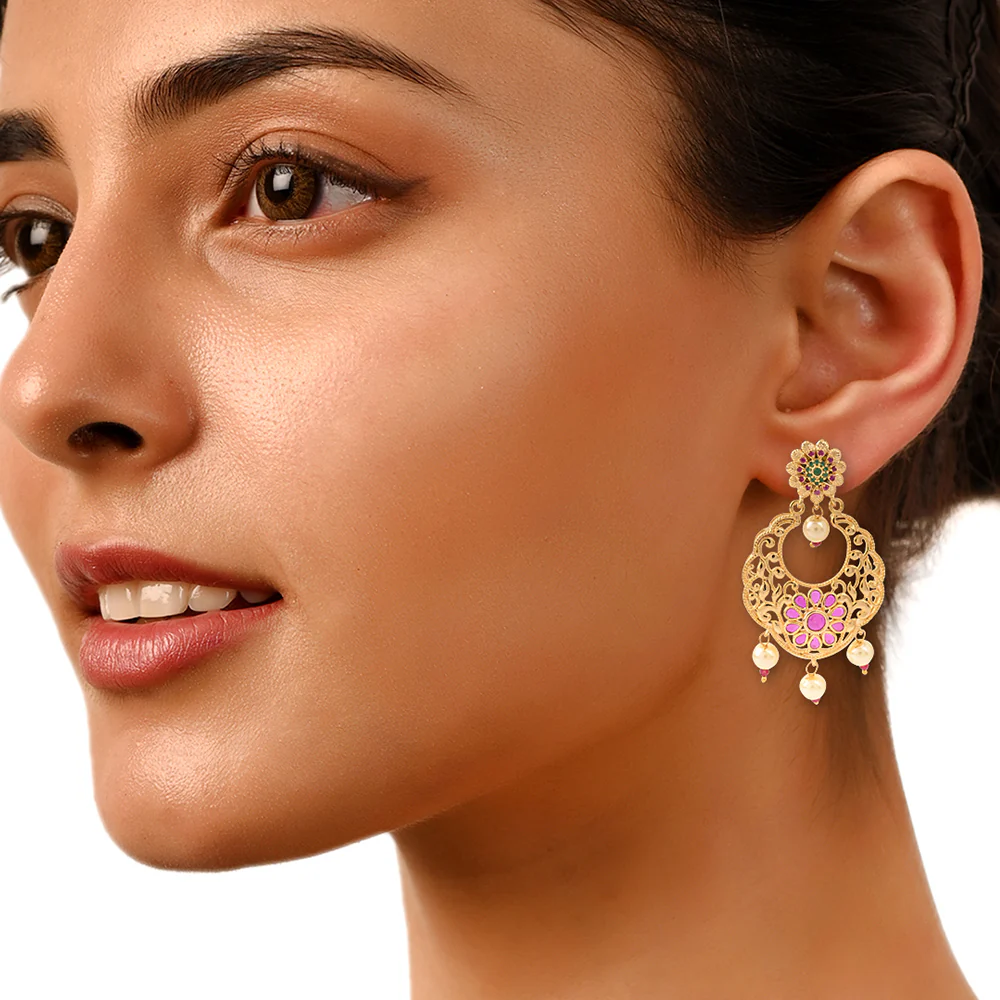Filigree Design Pearl Drop Earrings - Image 2