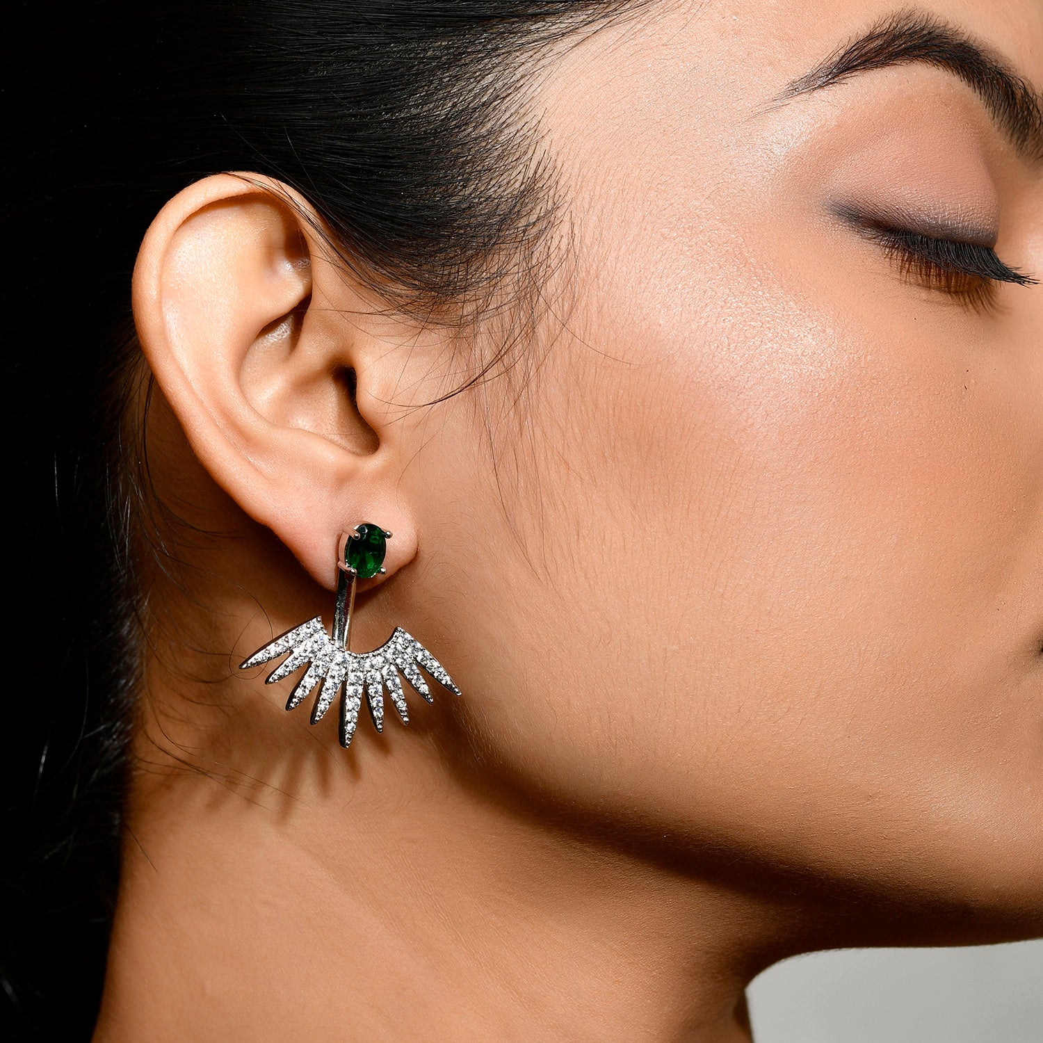 Fireworks Multi-Color Sparkle Burst Inter Changeable Ear Jacket Earrings - Image 2
