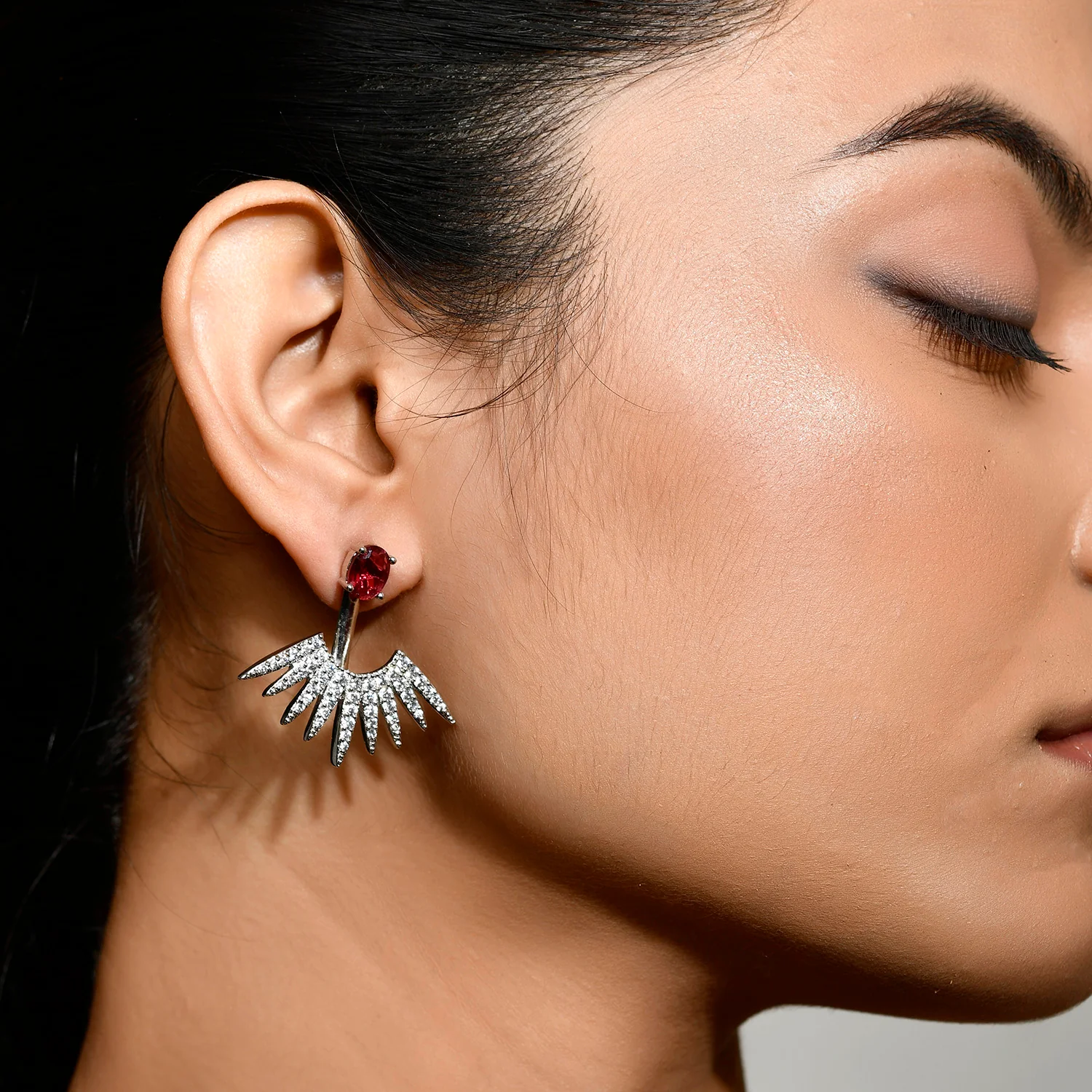 Fireworks Multi-Color Sparkle Burst Inter Changeable Ear Jacket Earrings - Image 3