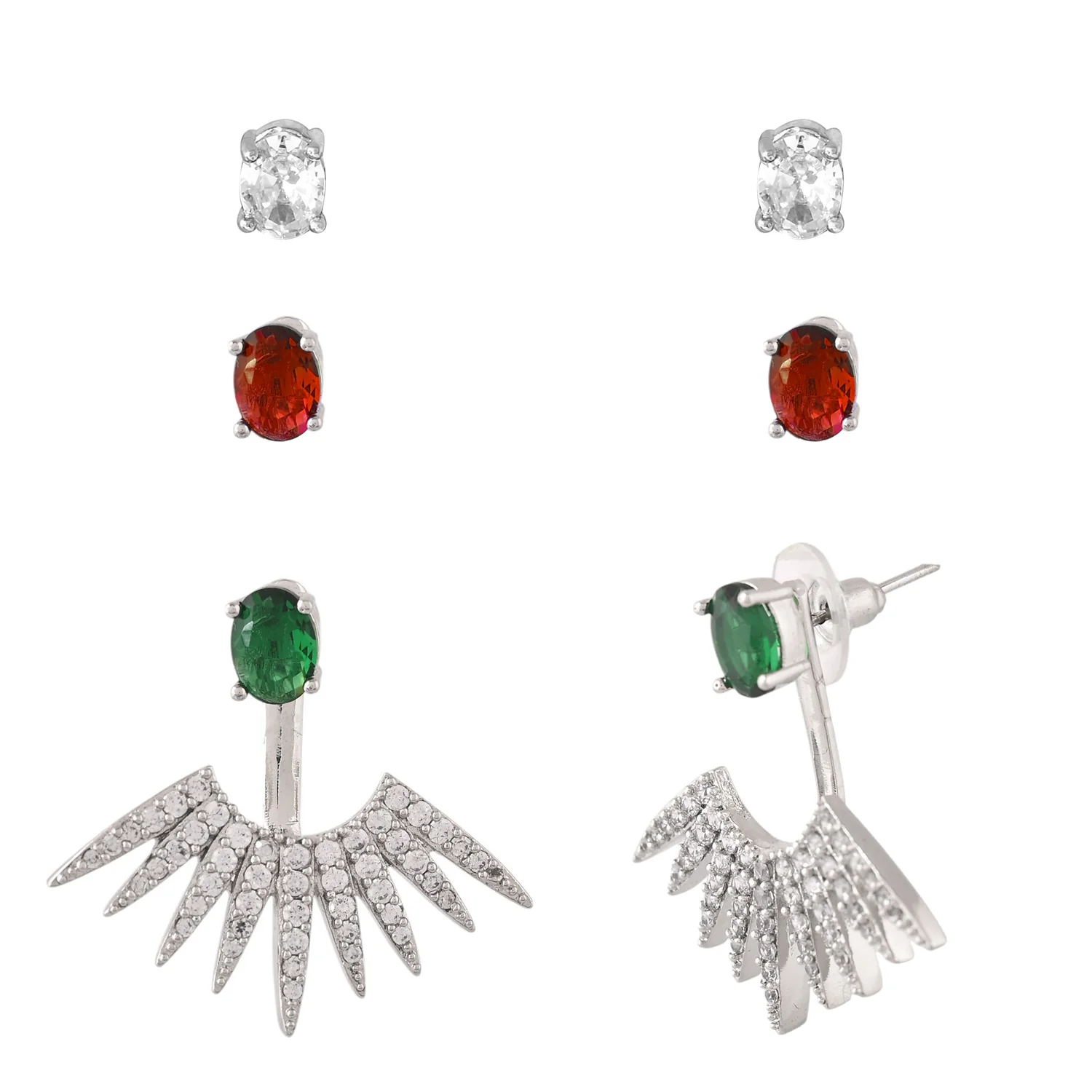Fireworks Multi-Color Sparkle Burst Inter Changeable Ear Jacket Earrings - Image 4