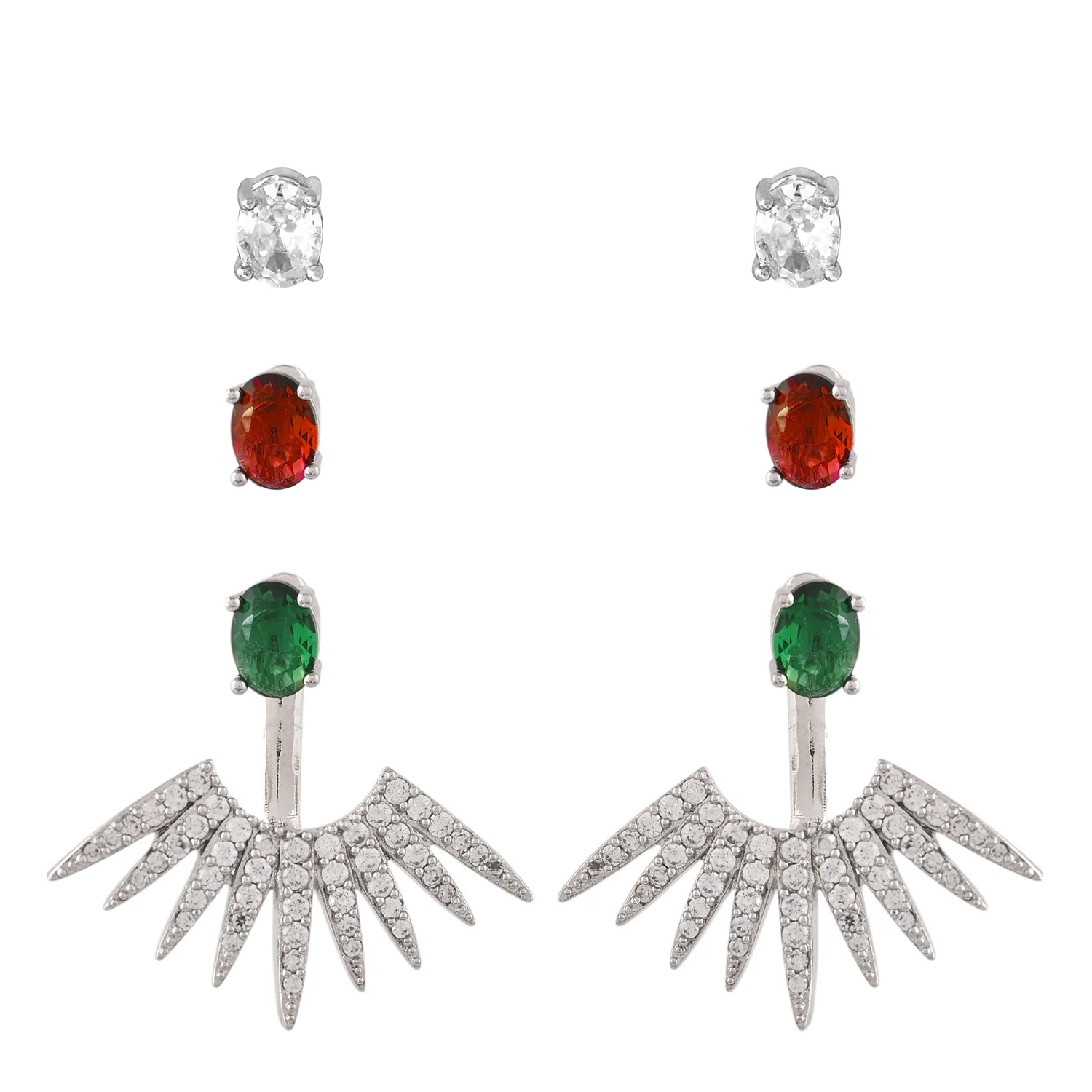 Fireworks Multi-Color Sparkle Burst Inter Changeable Ear Jacket Earrings - Image 5