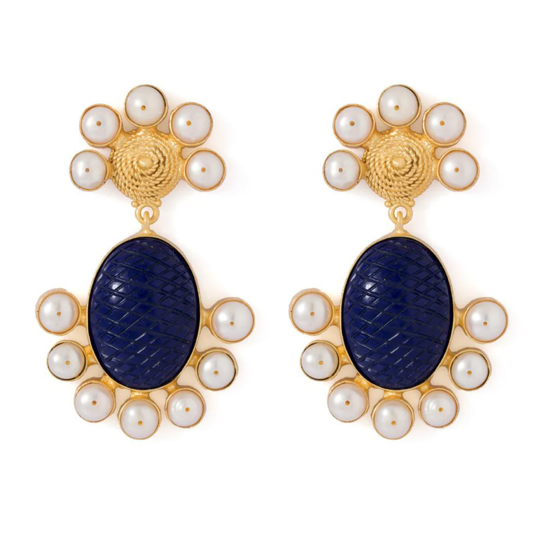 Flamboyant Pair Of Blue Stone Studded Earrings - Image 3