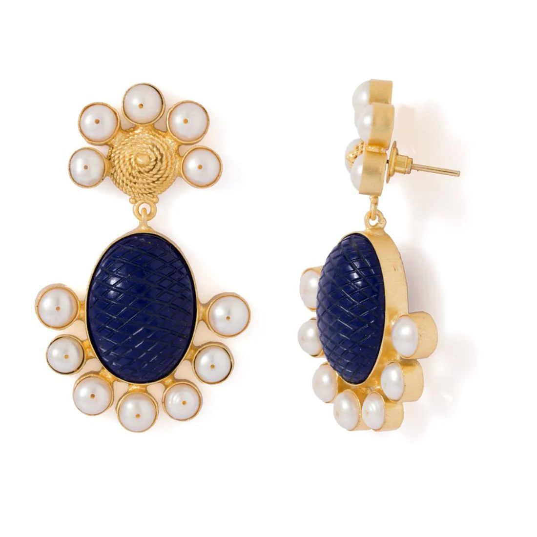 Flamboyant Pair Of Blue Stone Studded Earrings - Image 4