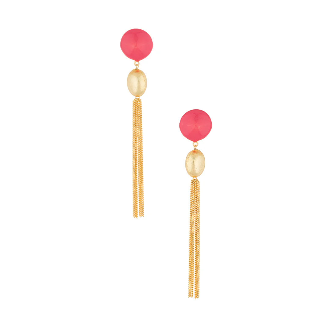 Flirty Pink Dangler Earrings with Golden Tassels - Image 2