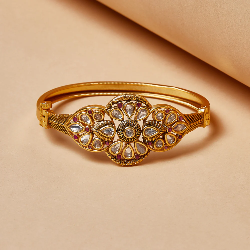 Floral Brass Yellow Gold Plated Women's Bracelet