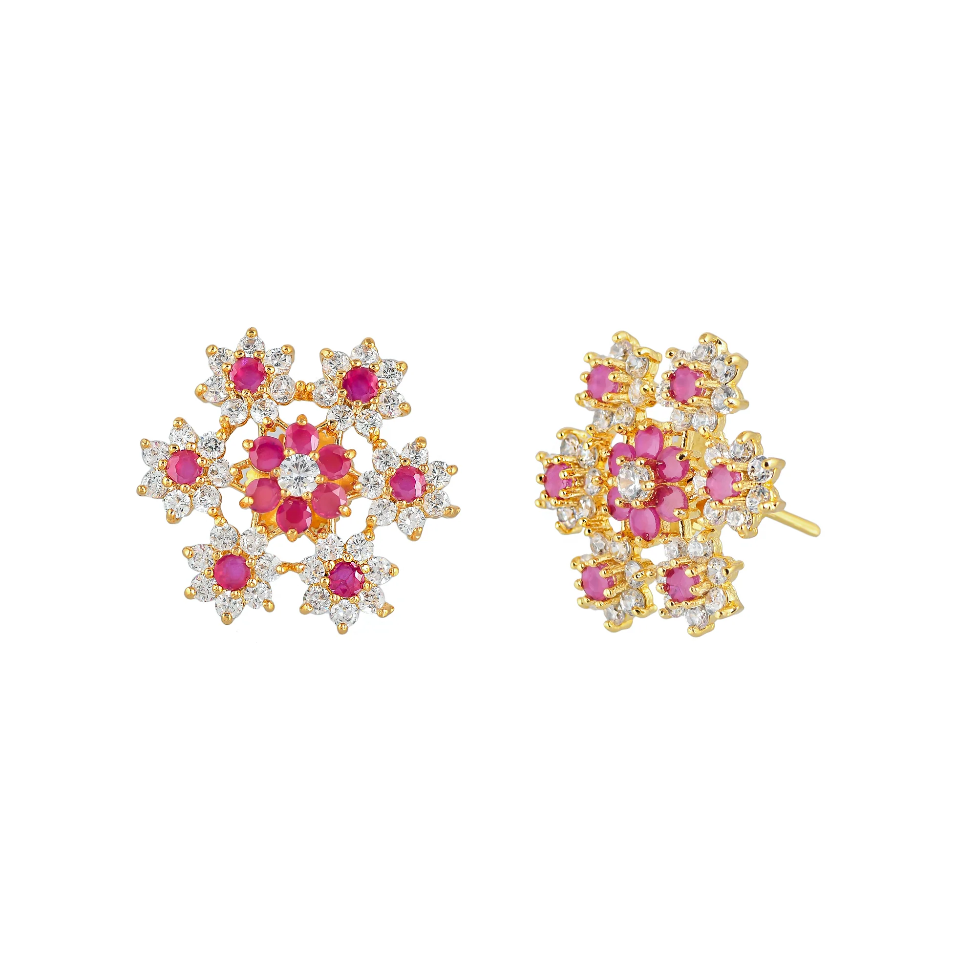 Floral Bunch Red CZ Stud Earrings - Image 4