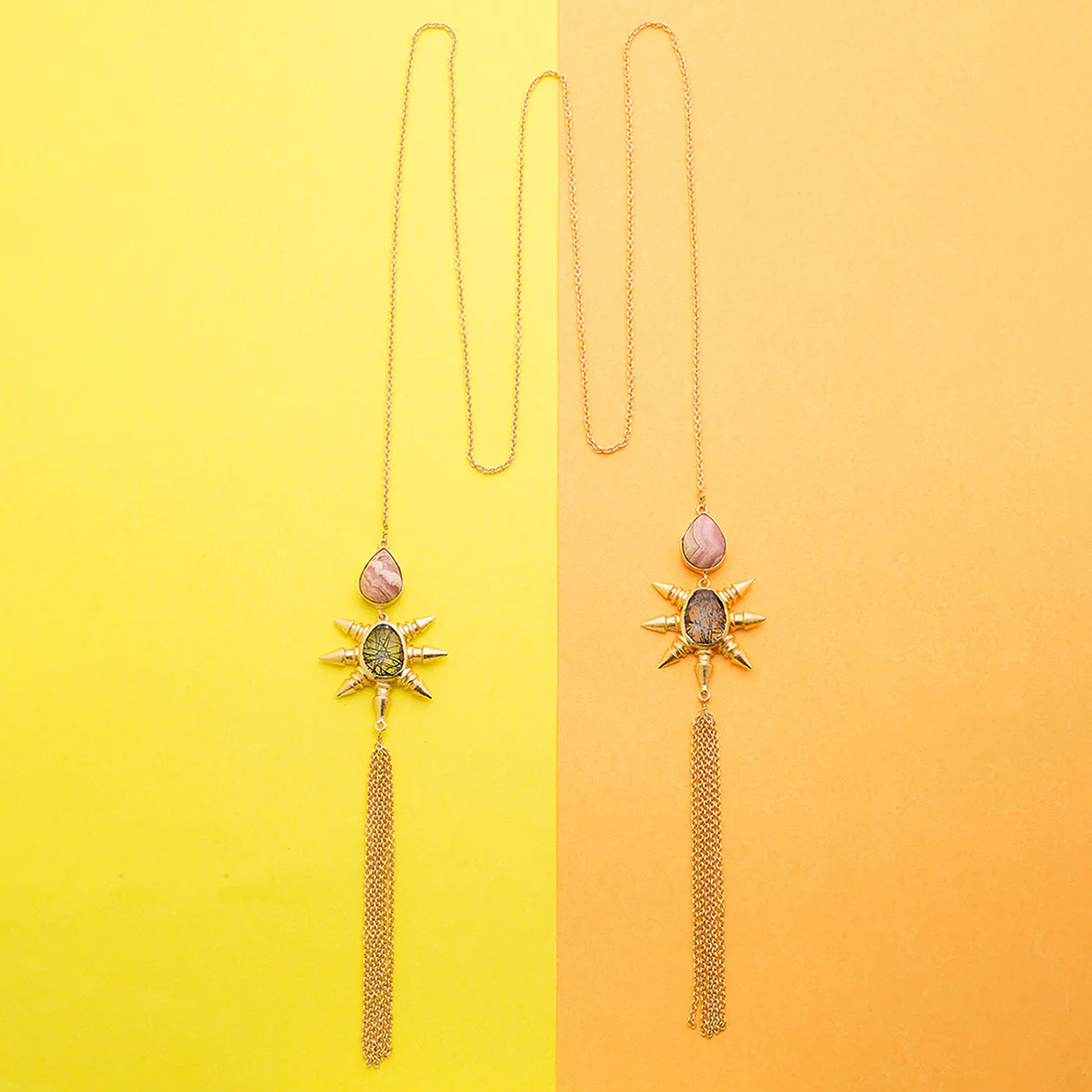 Floral Design Gold Tone Long Necklace