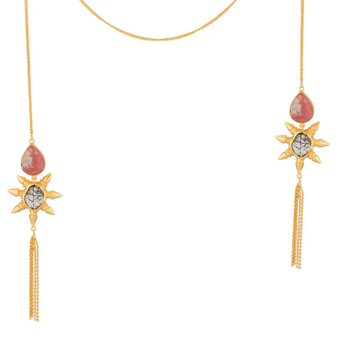 Floral Design Gold Tone Long Necklace - Image 3