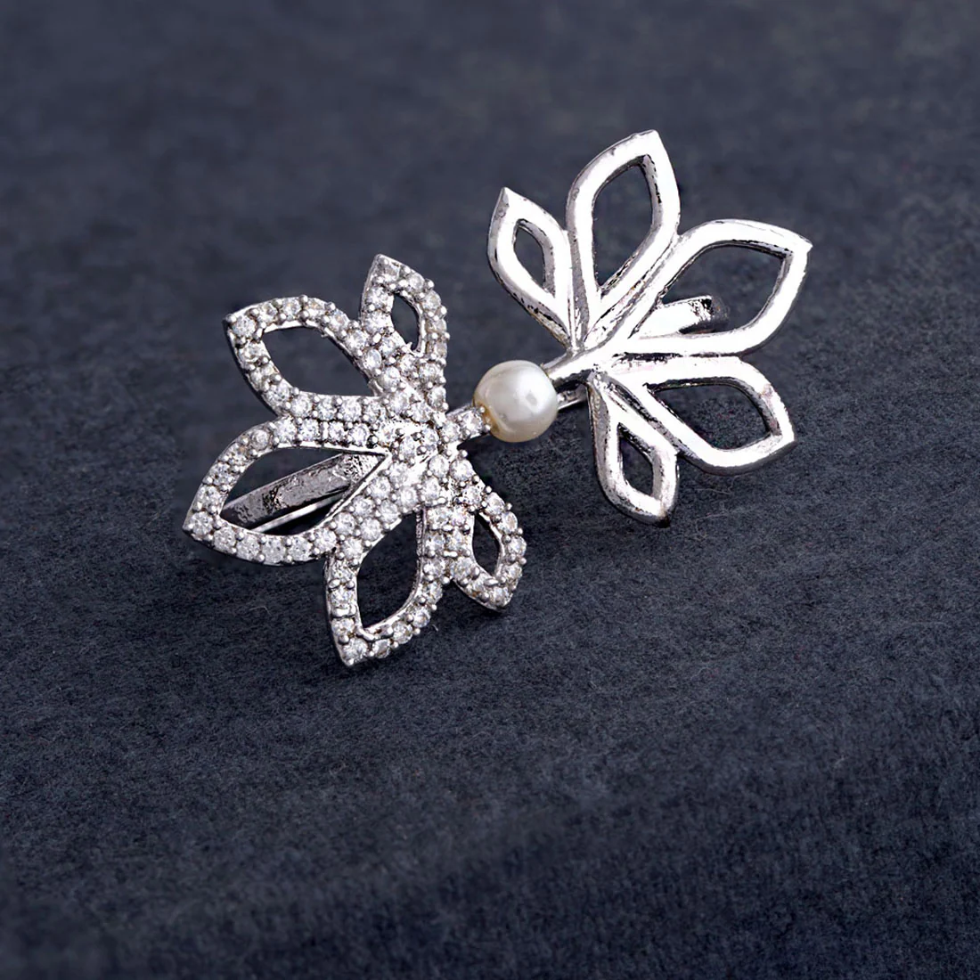 Floral Designer Two Finger Ring For Women