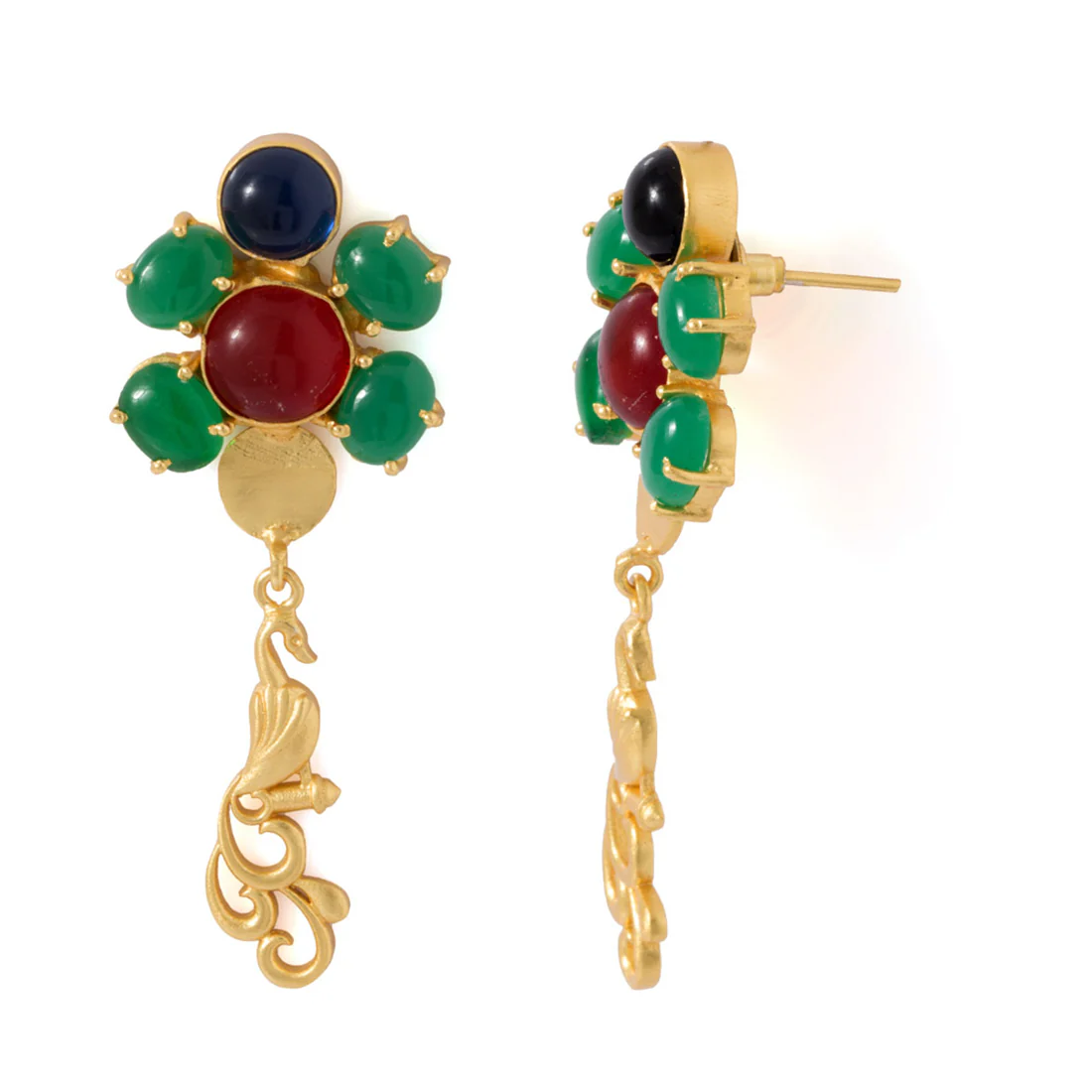 Floral Earrings Pair Adorned With Peacock Danglers - Image 3