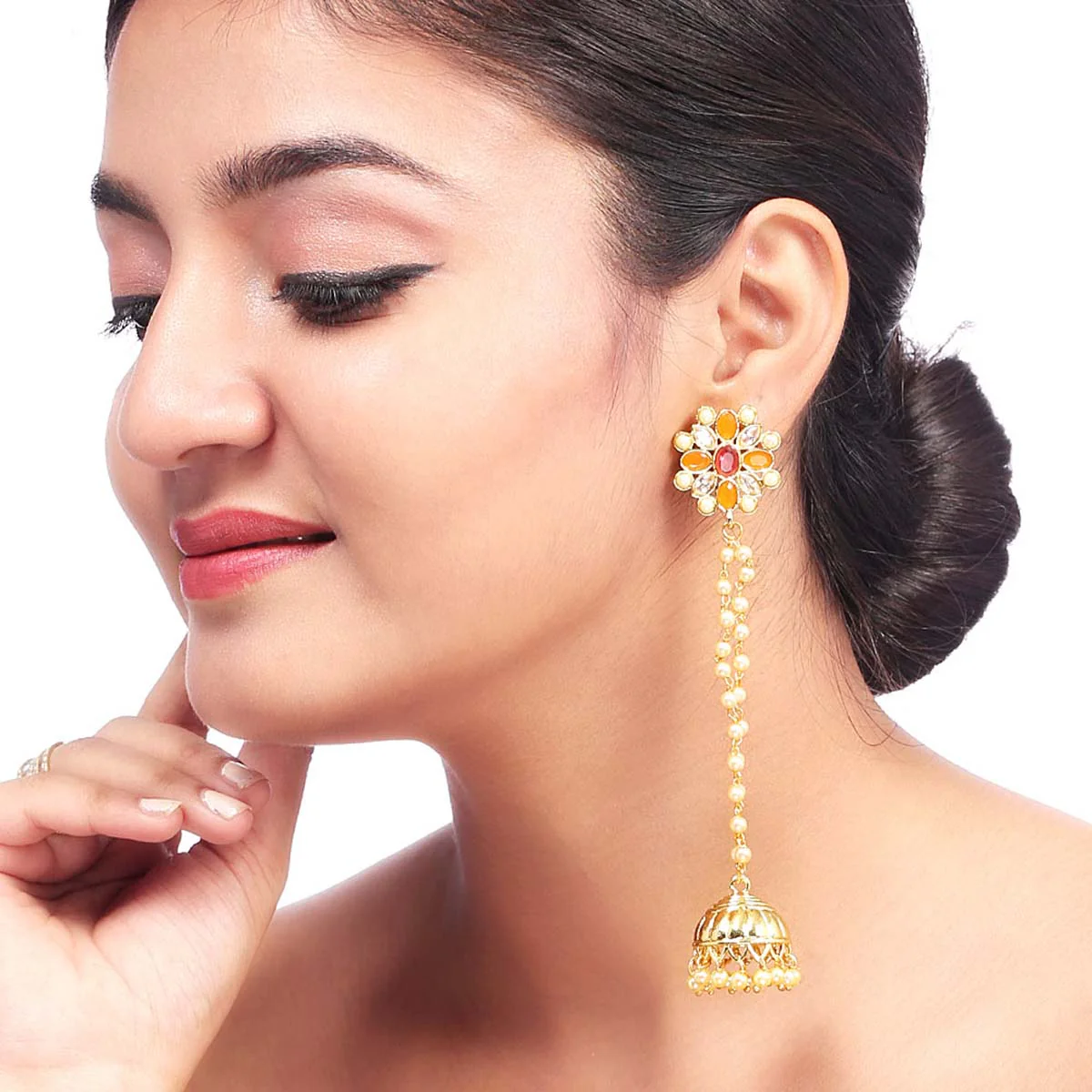 Floral Earrings with Jhumka Drop Style - Image 4