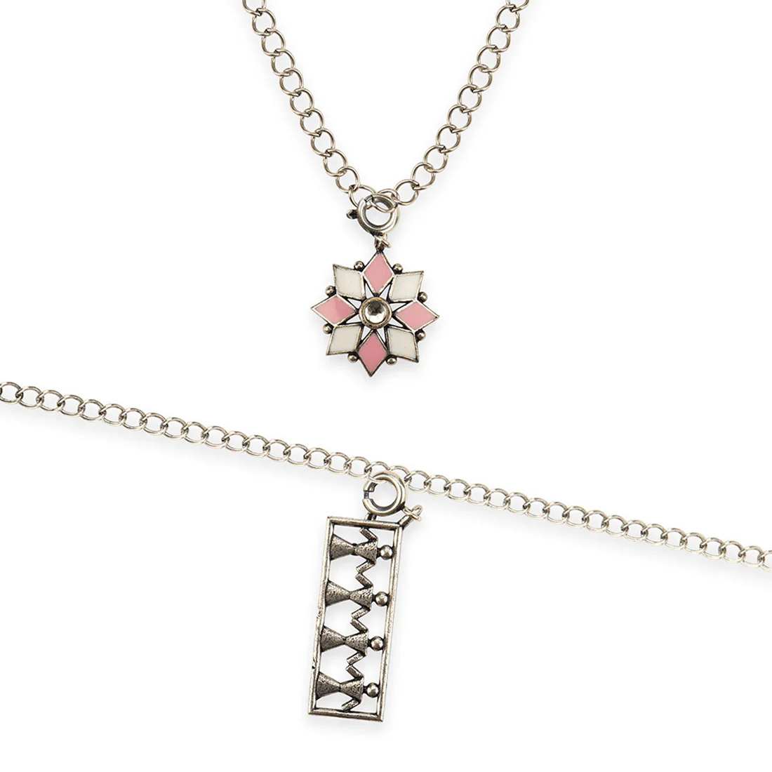 Floral Enameled Charms Pendant with Bracelet - Image 3