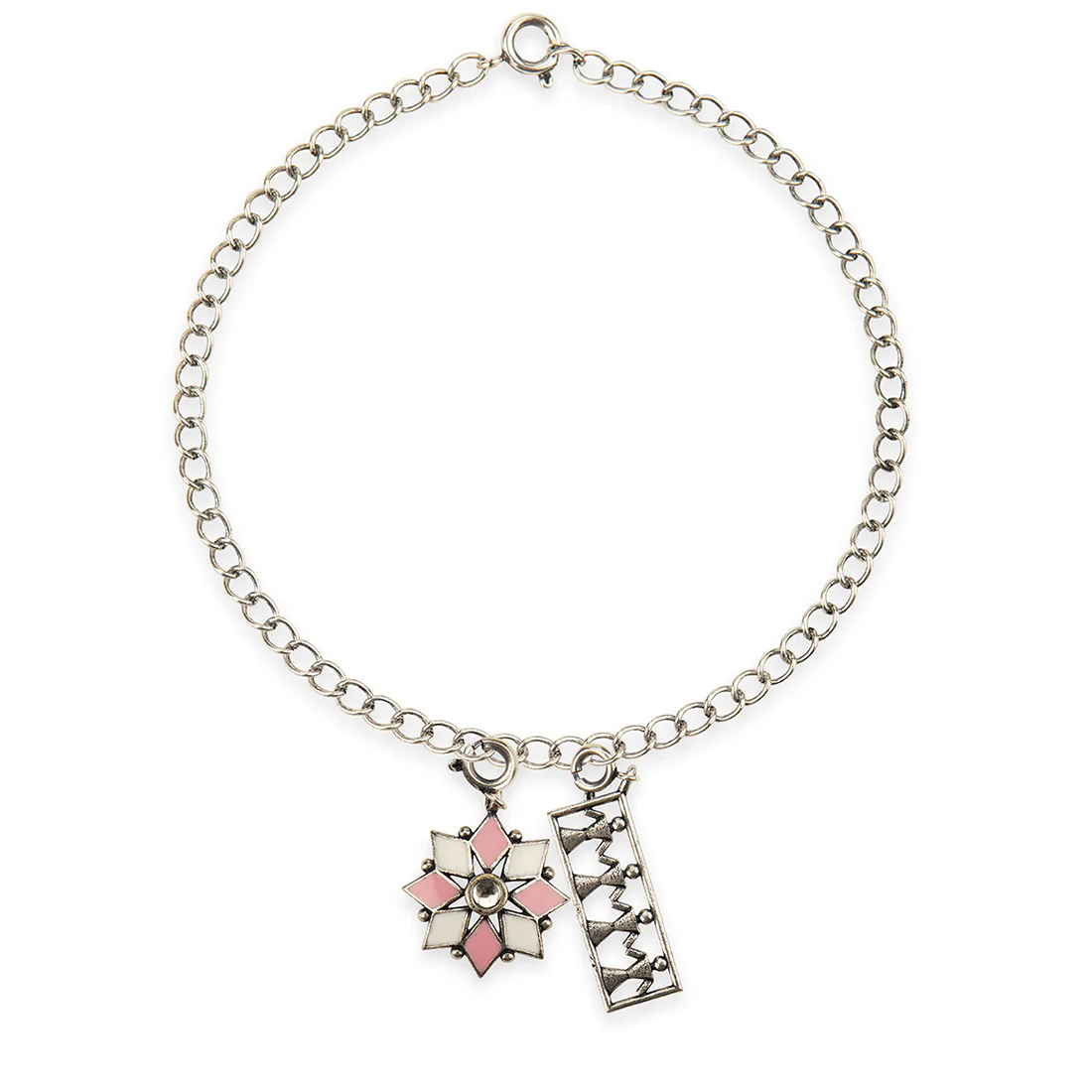 Floral Enameled Charms Pendant with Bracelet - Image 4