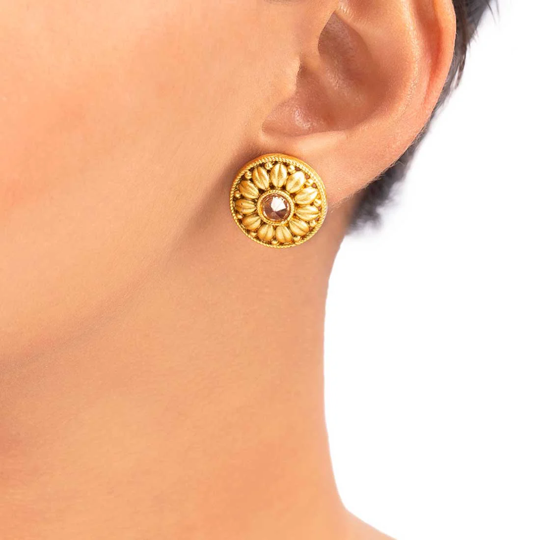 Floral Gold Plated Stud Earrings - Image 2