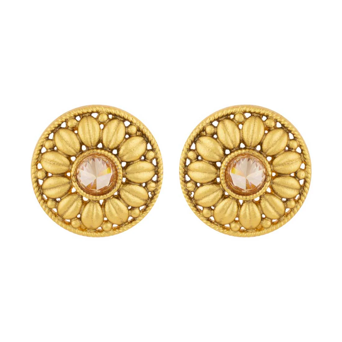 Floral Gold Plated Stud Earrings - Image 3