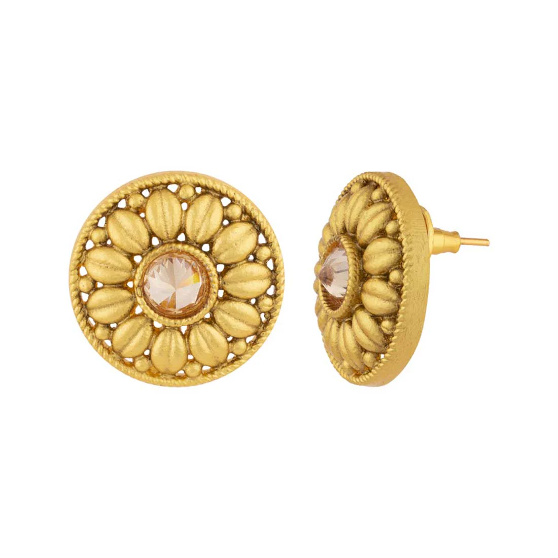 Floral Gold Plated Stud Earrings - Image 4