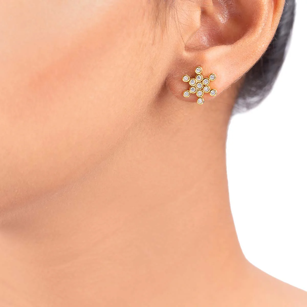 Floral Gold Plated Stud Earrings - Image 2