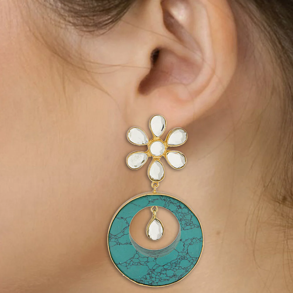 Floral Gold Tone Danglers Studded With Kundan - Image 2