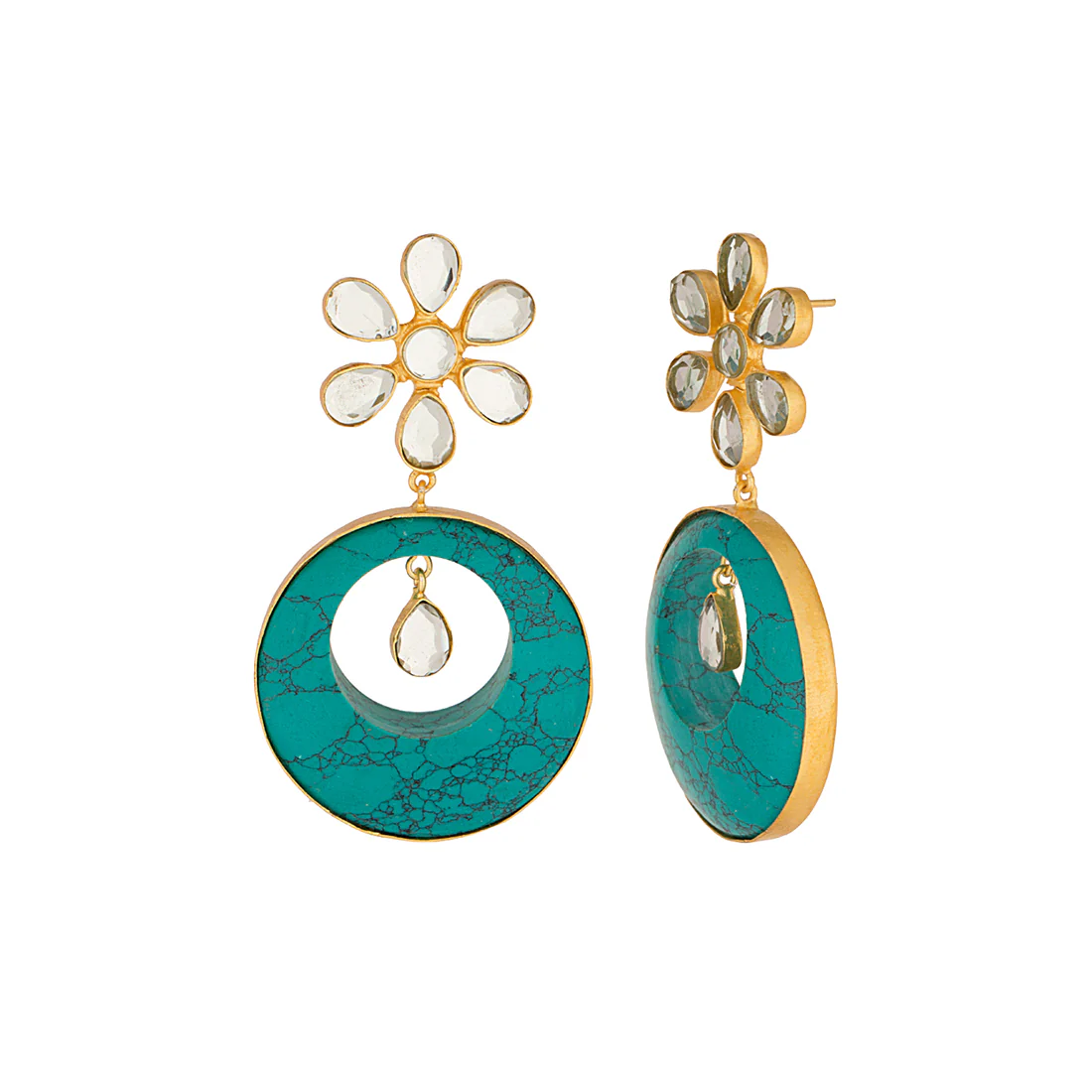 Floral Gold Tone Danglers Studded With Kundan - Image 4