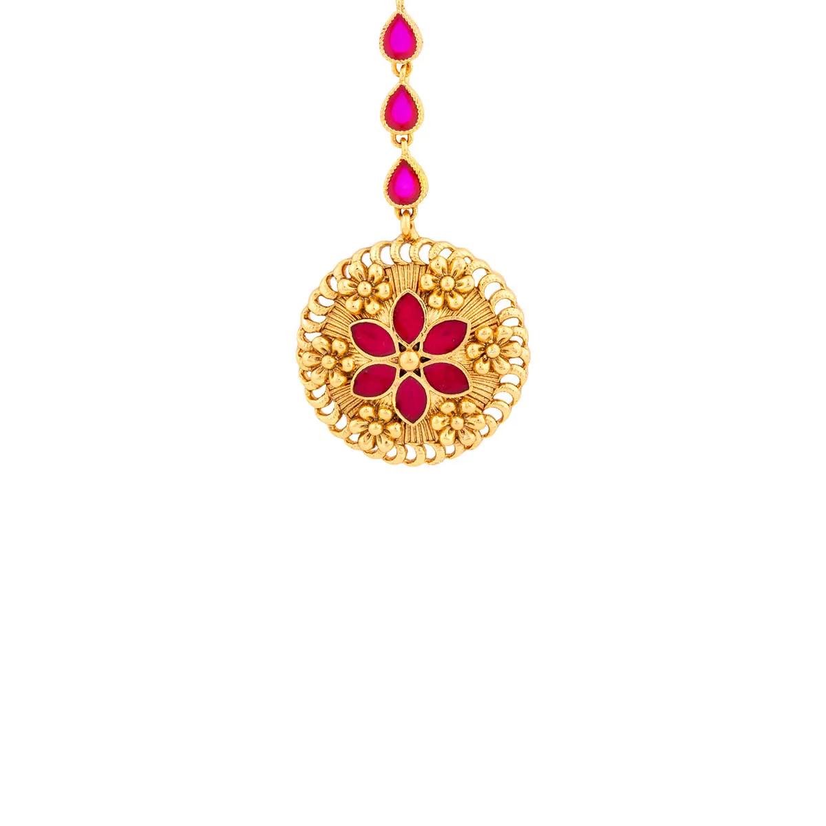 Floral Motif Embossed Embellished Maang Tika - Image 3