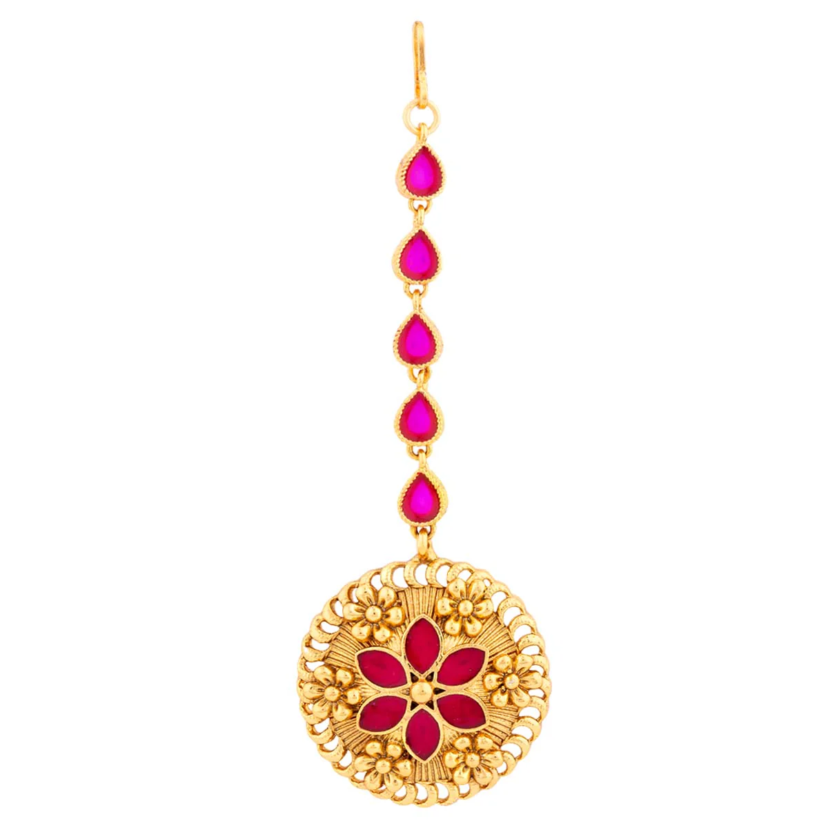 Floral Motif Embossed Embellished Maang Tika - Image 4