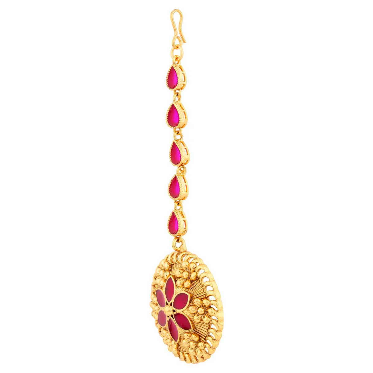 Floral Motif Embossed Embellished Maang Tika - Image 5