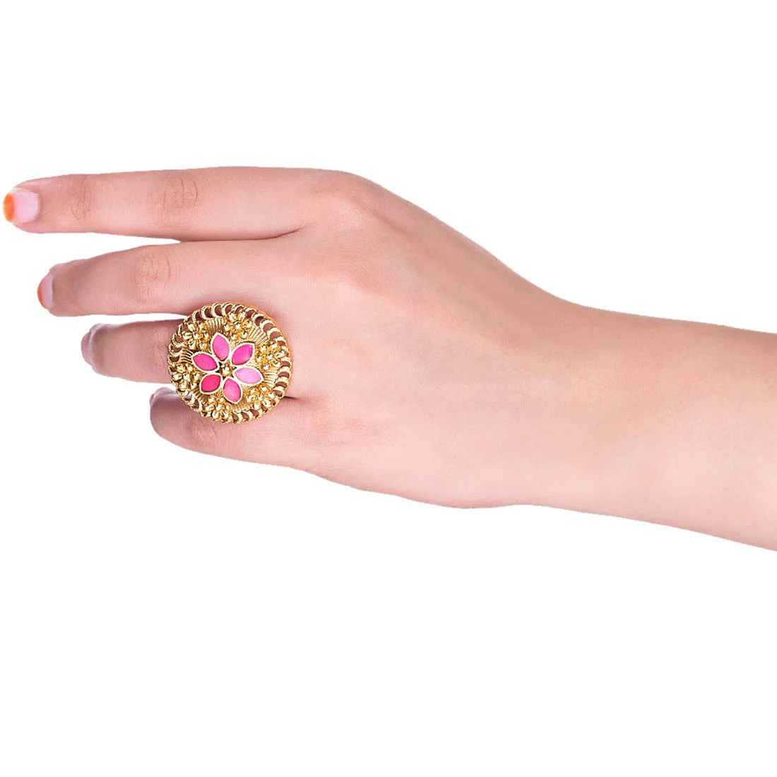 Floral Motif Embossed Statement Ring - Image 2