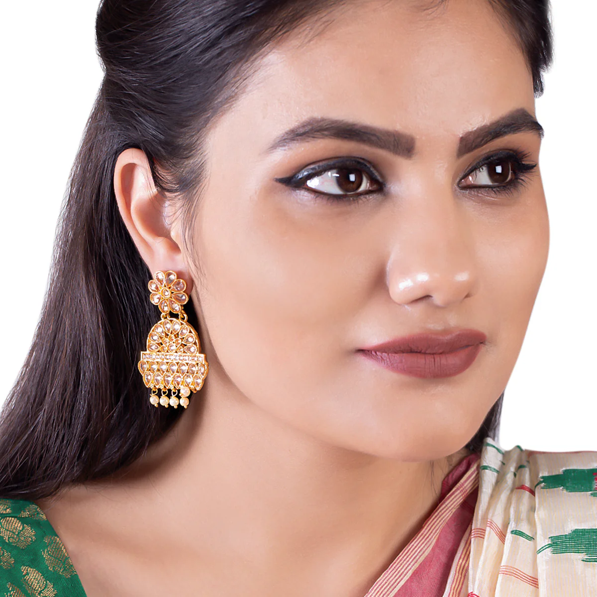 Floral Motif Ethnic Drop Earrings - Image 2