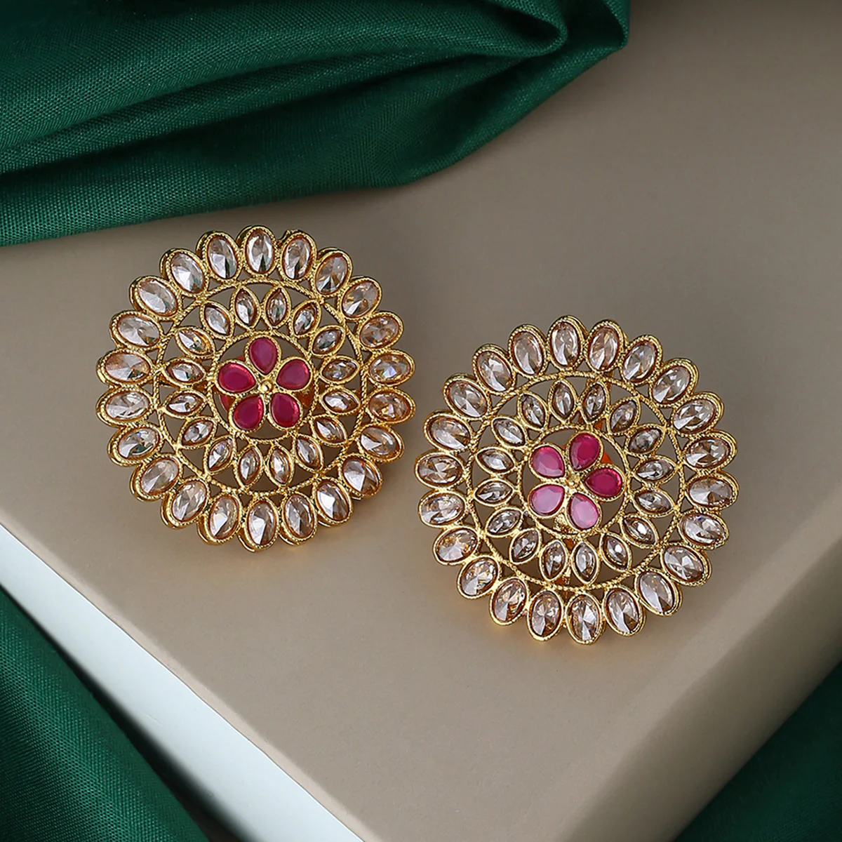 Floral Motif Faux Kundan Earrings