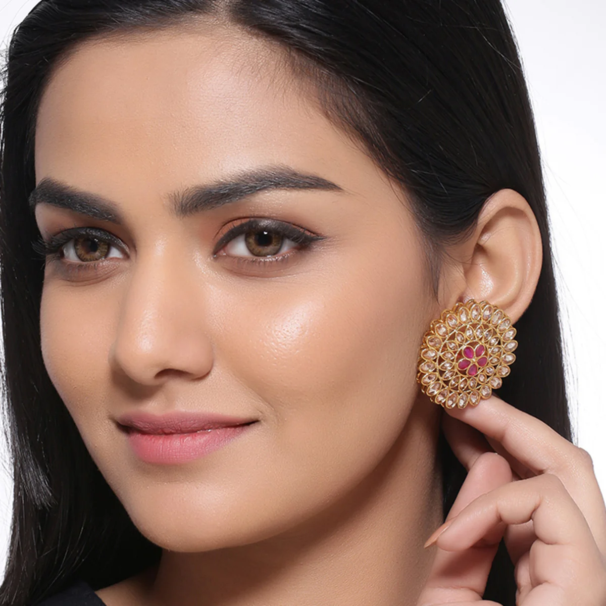Floral Motif Faux Kundan Earrings - Image 2