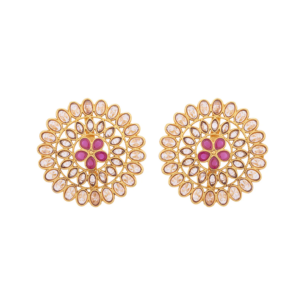 Floral Motif Faux Kundan Earrings - Image 3