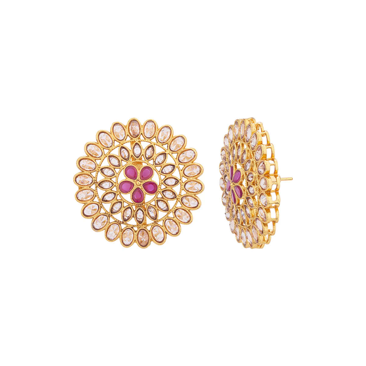 Floral Motif Faux Kundan Earrings - Image 4