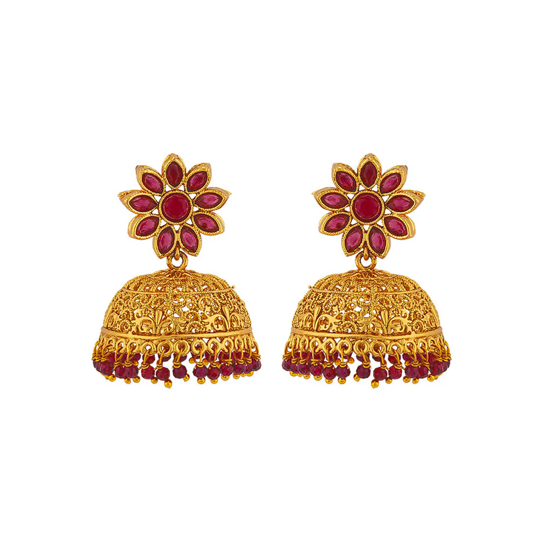 Floral Motif Jhumka Drop Earrings - Image 3