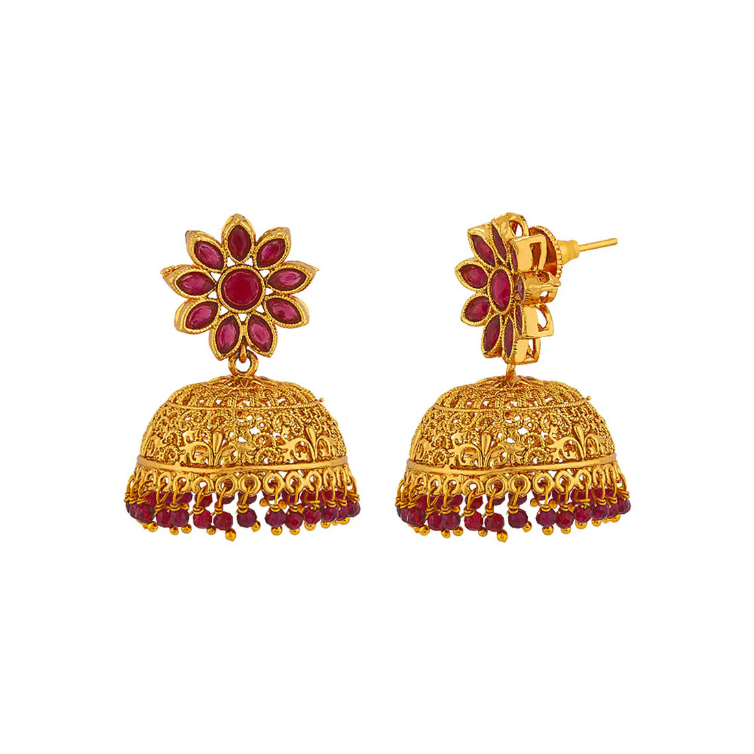 Floral Motif Jhumka Drop Earrings - Image 4